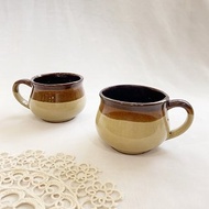 【好日戀物】德國早期復古棕色三色子陶瓷杯咖啡杯幸福感儀式感