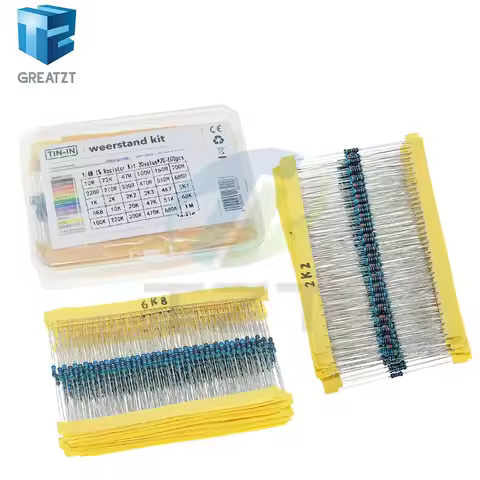 GREATZT 600pcs/set 30 Kinds 1/4W Resistance 1% Metal Film Resistor Pack Assorted Kit 1K 10K 100K 220