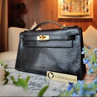 Hermes Kelly Pochette Noir Lizard GHW