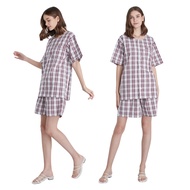 CARA คาร่า ชุดนอน 2 ชิ้น เสื้อเชิ้ต+กางเกง ชุดนอนผู้หญิง ผู้ชาย เสื้อนอน กางเกงนอน สีน้ำเงิน ไม่ระคา