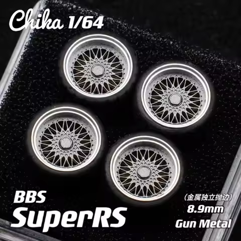 1/64 Chika Wheels with Rubber Tires Model Car Modified Parts BBS RS JDM VIP For Hotwheels Tomica Min