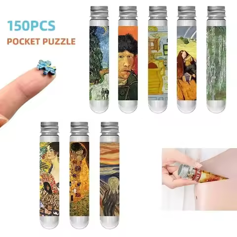 150pcs Mini Test Tube MaxRenard Jigsaw Puzzle 15*10cm Travel Game World Famous Van Gogh Oil Painting