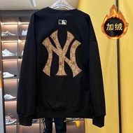 เสื้อพิมพ์ลายตัวอักษรเอ็นวายใหม่ MLB เสื้อตัวตลกวันพักผ่อนฤดูใบไม้ร่วงและฤดูหนาวสีแดงตาข่ายบุขนแกะหน