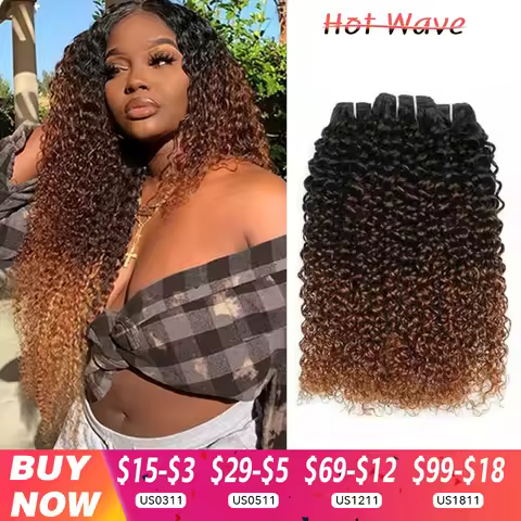 Ombre Human Hair Bundles 1B/4/30 Kinky Curly Hair Extensions Afro Curly Brazilian Ombre Remy 100% Hu