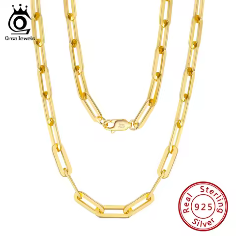 ORSA JEWELS 14K Gold Plated Genuine 925 Sterling Silver Paperclip Neck Chain 6/9.3/12mm Link Necklac