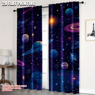 2Pcs Outer Space Curtains Orbit Rocket Galaxy Stars Milkyway Nebula Cosmos Themed Art Print Living R