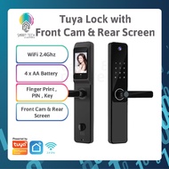 Tuya Smart Tuya Wifi App Camera Locks Biometric Fingerprint Password Card Key Digital Door Lock with inner screen and Cat's Eye front cam