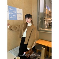 เสื้อโค้ทขนสัตว์สีน้ำตาลสองหน้า FCY Studio ฤดูใบไม้ร่วง/ฤดูหนาว สไตล์เกาหลี ทรงเข้ารูป แขนยาว ปกตัว