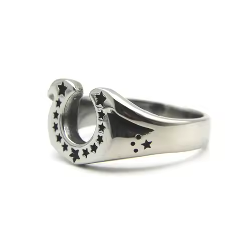 Horseshoe Solid Ring 316L Stainless Steel Jewelry Punk Biker Men Girls Stars Ring Size 7-13
