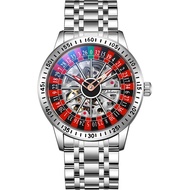 Roulette Wheel Automatic Mechanical Watch for Men Swinging Rotary Dial Design Hollow Skeleton Watche