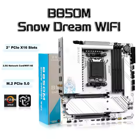 B850M Gaming Snow Dream WIFI6E AMD AM5 B850 mATX motherboard 4x DDR5 UDIMM M.2 PCIE5.0 ARGB 2.5G 10G
