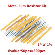 300PCS Metal Film Resistor Kit 1/4w 1% Resistance 100ohm 200R 220R 470R 560R 1K for Car Airbag Repai