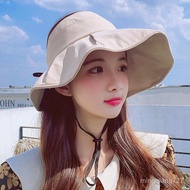 YQSun Hat Women's Summer Face Cover Sun-Proof Uv Korean Style Trendy Bow Air Top Wide Brim Fisherman Sun Hat X9MU
