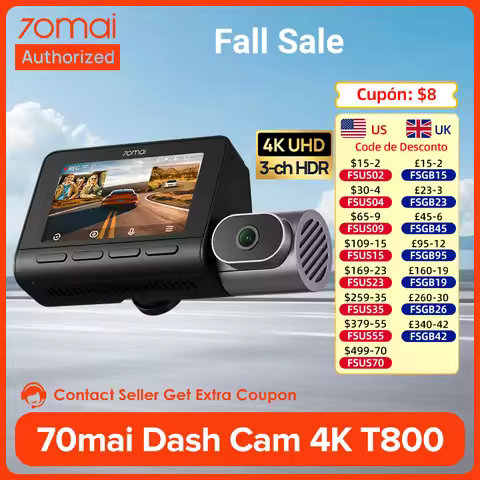 70mai 3-Channel 4K HDR Dash Cam T800 Supercapacitor 70mai Car DVR T800 Support Motion Detection Voic