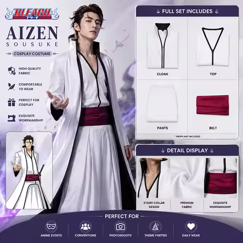 Anime Bleach Shinigami Aizen Sousuke Cosplay Costume Gotei 13 Captain Japanese White Kendo Uniform R