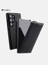 Melkco เคสโทรศัพท์หนังแท้สไตล์ธุรกิจสำหรับ Samsung S25 Ultra S24 Ultra ปกป้องแบบพับได้สำหรับคู่รัก ป