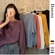 Dayoni Korean Women Loose Plain Color Autumn Slim Long Lantern Sleeve Round Neck Blouse