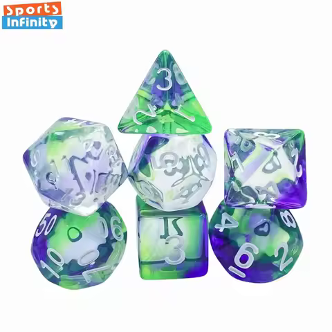 7Pcs Set DND Fully Transparent Tricolor Acrylic Dice Set Polyhedral Dice D4 D6 D8 D12 D20 Digital Di