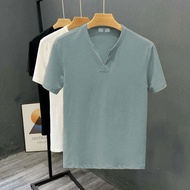 Fashionable Unisex Short Sleeve Tshirt Plain Korean V-neck Men Top Simple Casual Men T-shirt M-4XL