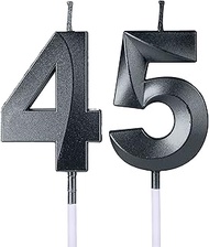 Black 45th & 54th Birthday Candles for Cakes, Number 45 54 Glitter Candle Cake Topper for Party Anni
