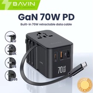 BAVIN PC2081 70W GaN Charging Adapter for Universal Plug & Multi-Port Charger w/ Retractable Type-C