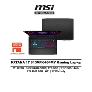 MSI LAPTOP Katana 17 GAMING B13VFK-064MY (i7-13620H/16GB/1TB SSD/17.3" FHD 144HZ/RTX 4060 8GB/RGB KEY/W11/bag/2Y)