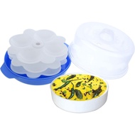 Set Kombo Idli Besar Plastik, Pembuat Dhokla untuk Ketuhar Mikro dengan 3 Acuan Idli dan 1 Kuali Dho