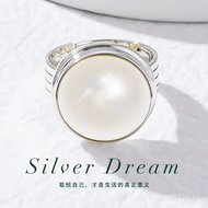 High-Quality Colored Light Ring Natural Open Simple Elegant Mabe Factory New Pure Silver Round S925P