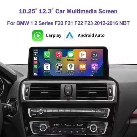 10.25" 12.3" Wireless CarPlay Android Auto 1920*720 Multimedia Display Screen For BMW Series 1 2 F20