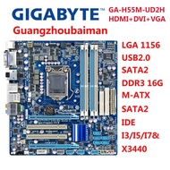 Used IGABYTE H55M-UD2H Motherboard  INTEL LGA 1156 H55 Desktop Motherboard DDR3 32G Micro ATX HDMI  