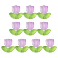 50set (50bunga 50daun)Manik Manik Bunga Tulip Manik Manik Kaca Kristal Manik Aestetik Beragam Warna