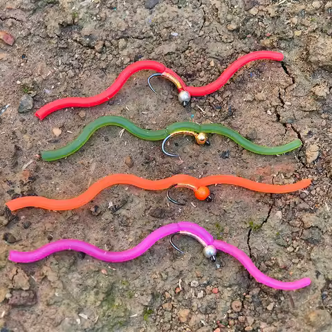 8pcs #14 Brass Bead Head Squirmy Wormy Flash Belly San Juan Worm Barbless Fish Hook Earth Worm Trout