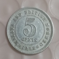 1953 Malaya 5 cents old coin