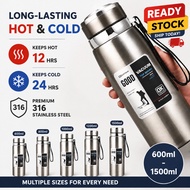 Ready Stock 600ml - 1500ml 316 SS Insulated Water Bottle With Filter BPA Free tumbler tahan sejuk ca