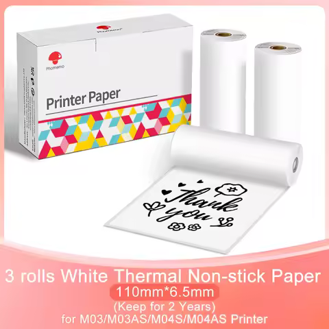 Thermal Paper Compatible With Phomemo M03AS/M04S/M04AS Mini Portable Pocket Printer Transparent Whit