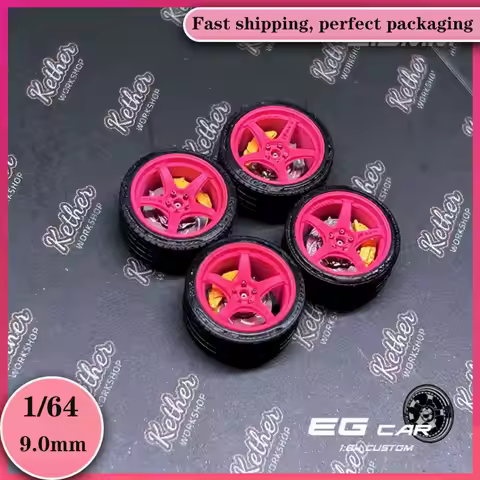 Car Modified Wheel Hub EG 57cr/57dr 9.0mm Resin Wheels Metal Wheels Rubber Tires Suitable for 1:64 S