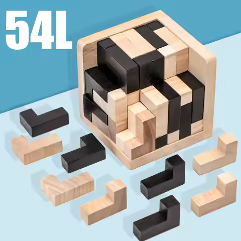 54L 3D Wooden Logic Brain Teasers Cube Box Puzzles Game, Box Wooden Puzzles, Luban Lock, Assemble Bl