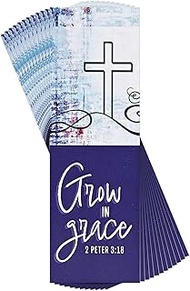 BKM-3238 Grow in Grace Cross - 2 Peter 3:18-6 x 2 Inch Navy Blue and White Cardstock Bookmark Place 