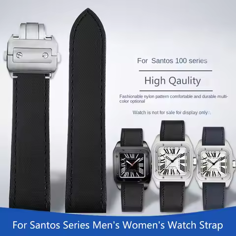 High Quality Watch Strap For Cartier Series Santos 100 Nylon Canvas Black Blue Santos100 Folding Buc