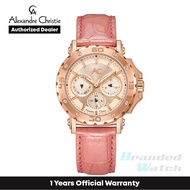 [Official Warranty] Alexandre Christie 9205BFLRGLNPN Women's Rose Gold Dial Leather Strap Watch