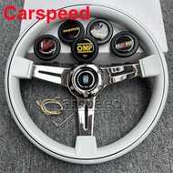 White with Chrome Spoke ABS Steering Wheel 14inch 350mm TRD MUGEN OMP NARDI RALLIART MOMO Steering W