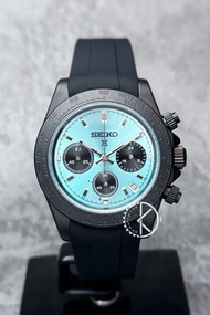【定制】Seiko Mod Quartz Chronograph Watch 40mm磨砂黑圈冰藍熊貓面黑魂膠帶地通拿 精工改裝石英計時鋼錶