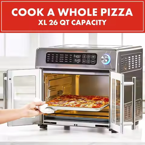 Extra Large French Door Air Fryer Toaster Oven Combo 26QT with Digital Control 24 Functions Stainles