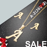 100% Kalung Titanium Anti Karat Huruf besar Stainless Steel Huruf Inggris Anting Kalung Set Tiga