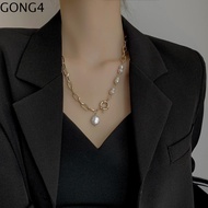 GONG4 Vintage Temperament Pearl Necklace Asymmetric Elegant Sweater Chain Necklace Fashion Exquisite