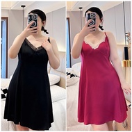 50-150kg Women's Apparel Plus Size Nightwear Sleepwear Sexy Lace Solid Color Ice Silk Sleepwear Nigh