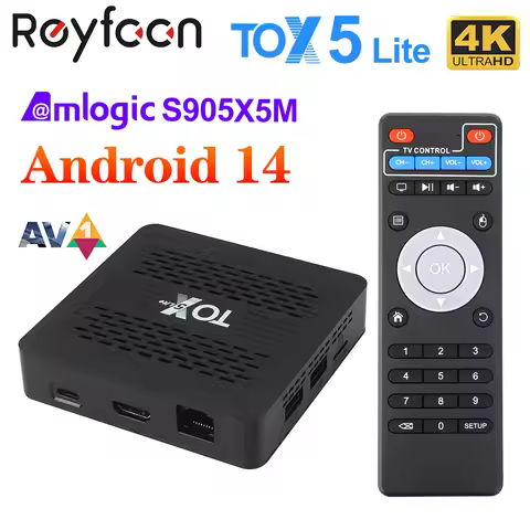TOX5 Lite Android 14 Smart TV Box S905X5M Dual Wifi 1000M LAN BT4.1 Support H.265 4K 60fps DLNA Medi