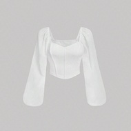 เสื้อเบลาส์ไซส์พลัส คอสวีทฮาร์ท คอร์เซ็ท แขนพองโคม ในวันวาเลนไทน์
