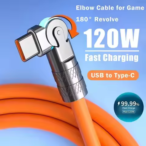 120W Cable 7A Super Fast Charge USB Type C Cable 180° Rotation Elbow Cable for Game for Xiaomi Redmi