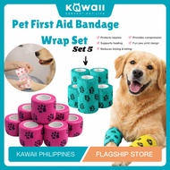 KAWAII Pet Cohesive Bandage Wrap Self Adhesive Elastic First Aid Tape for with Paw Prints (5pcs)